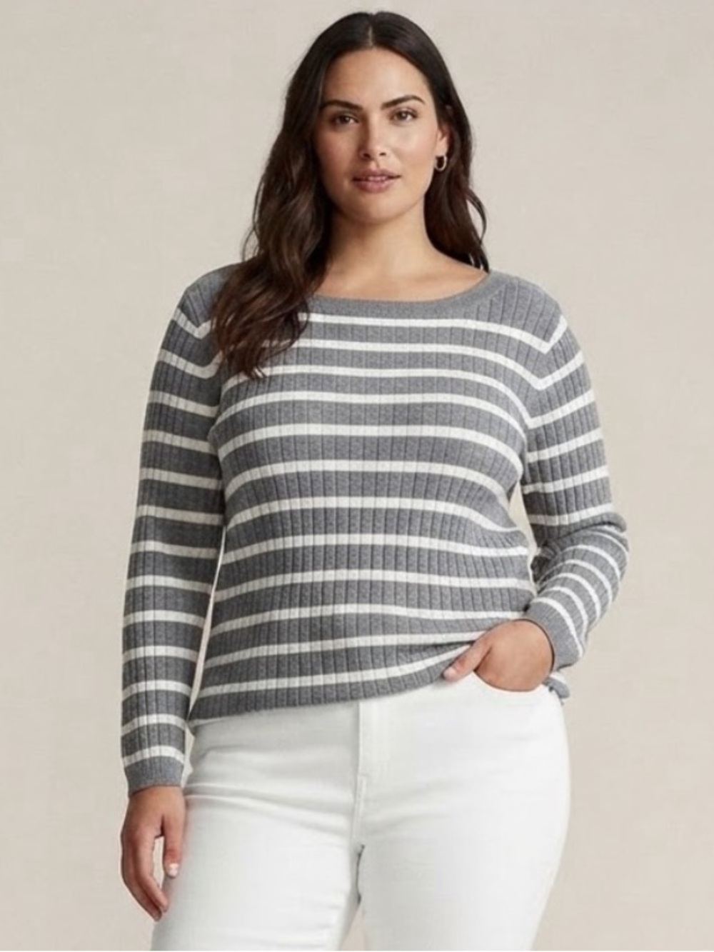 Gray & White Striped Ribbed Boat Neck Sweater by Style & Co. • Size 2X• NWT